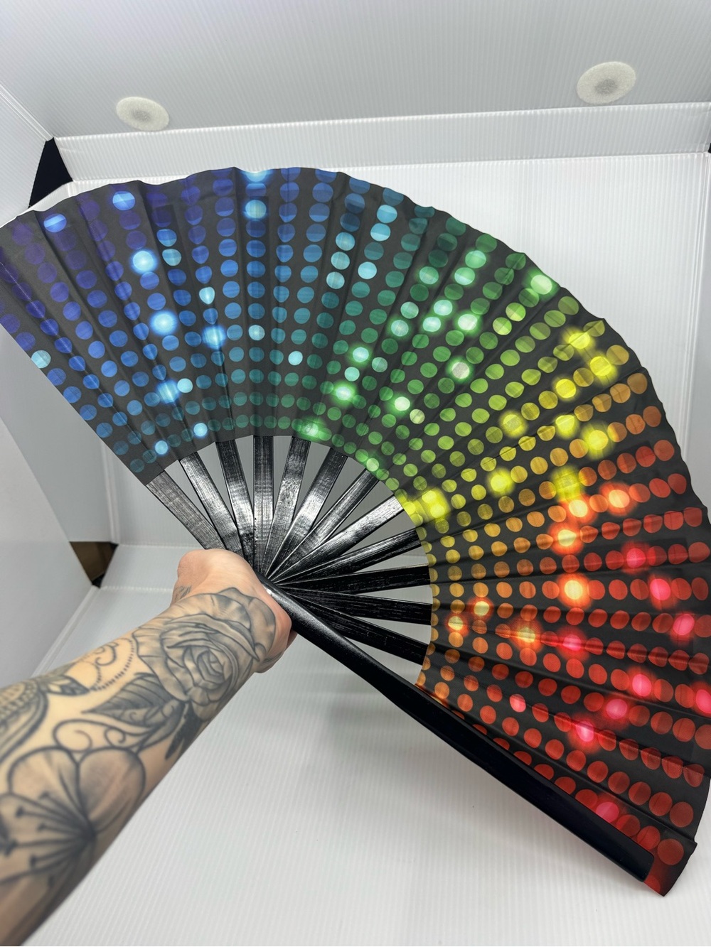 Multicolor Dot Pattern Folding Fan